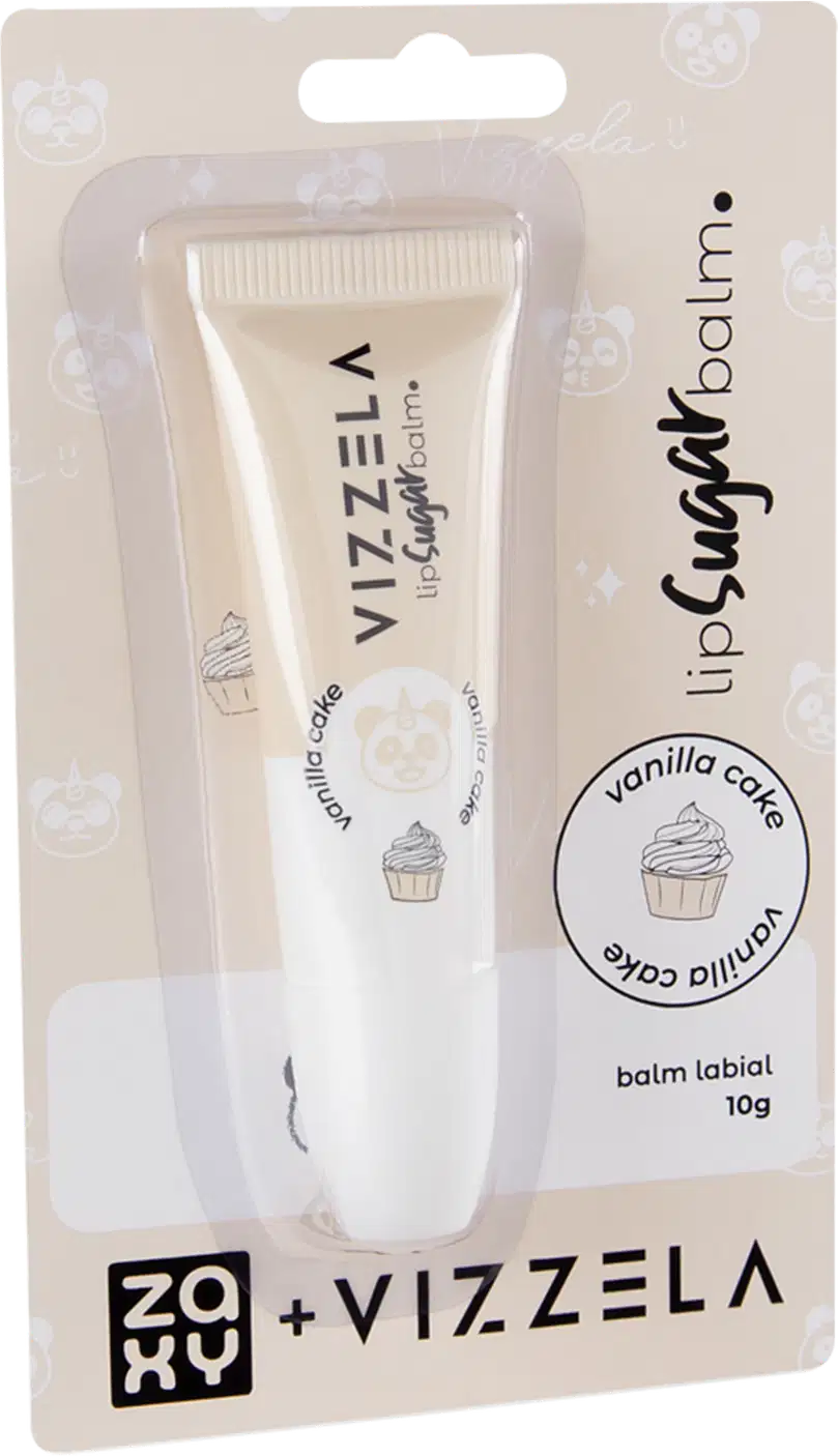 A imagem mostra uma embalagem de balm labial metade branca, inclusive a tampa e metade bege.