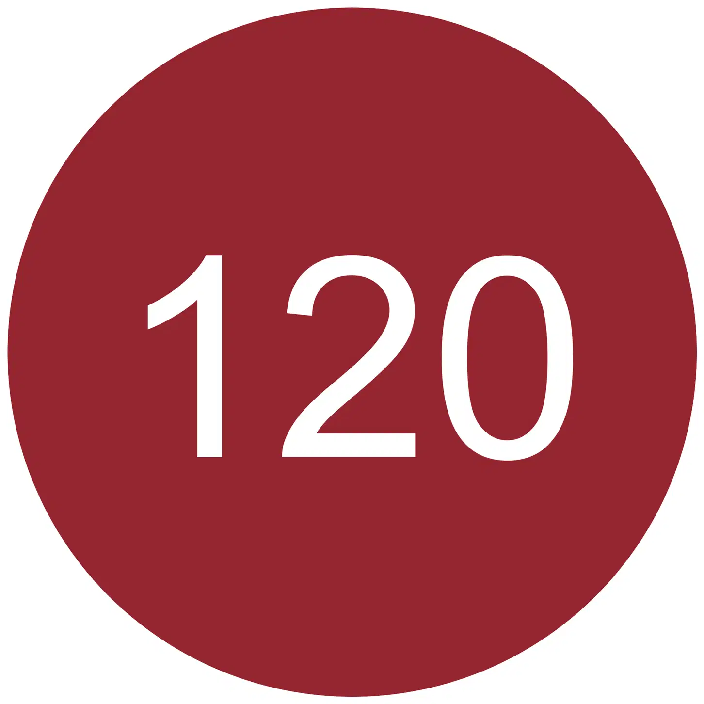 Numero 120 em um círculo vermelho.