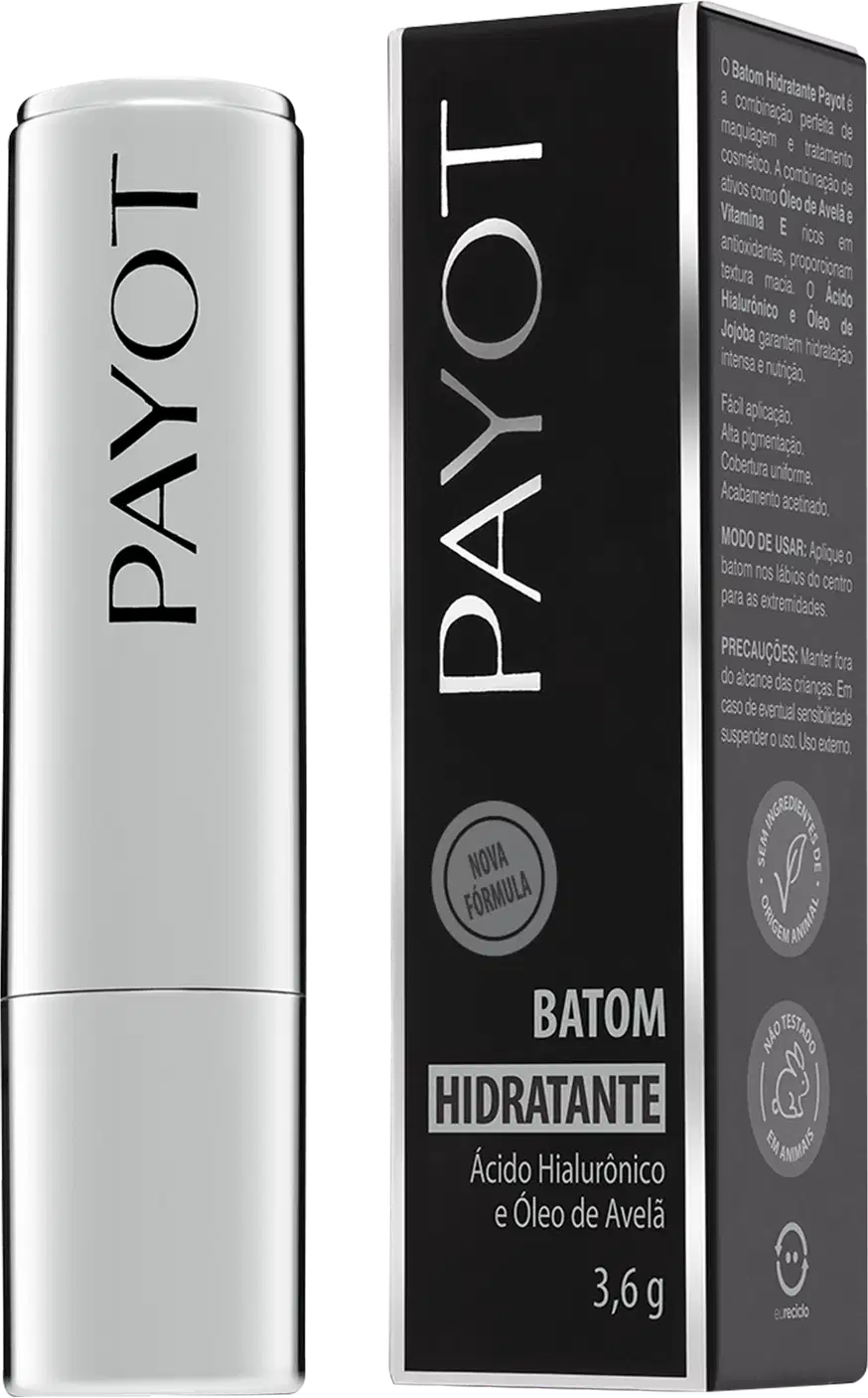 Batom Hidratante Payot Páprica com embalagem ao lado.