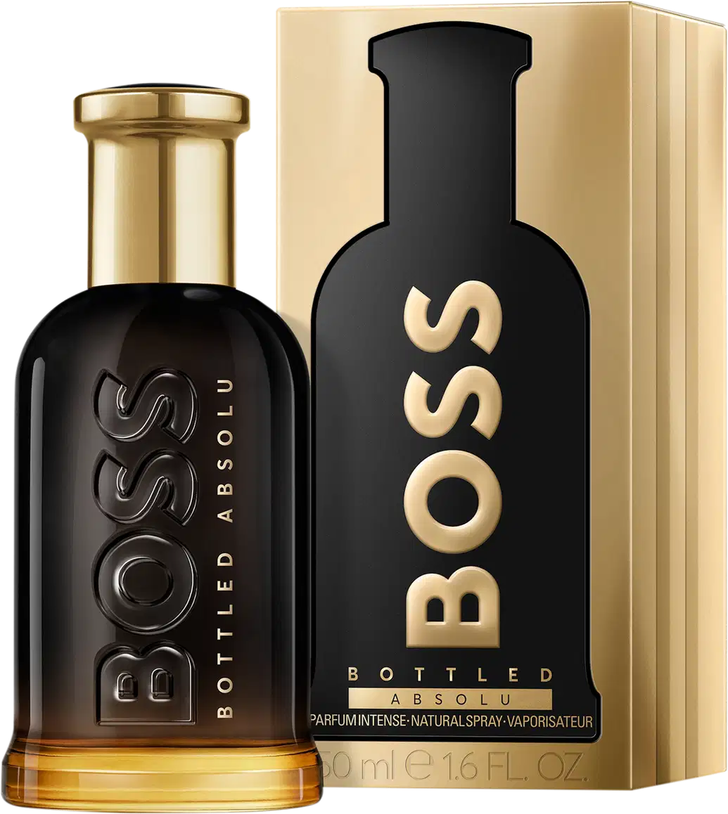 Frasco do perfume e caixa da embalagem, lado a lado.