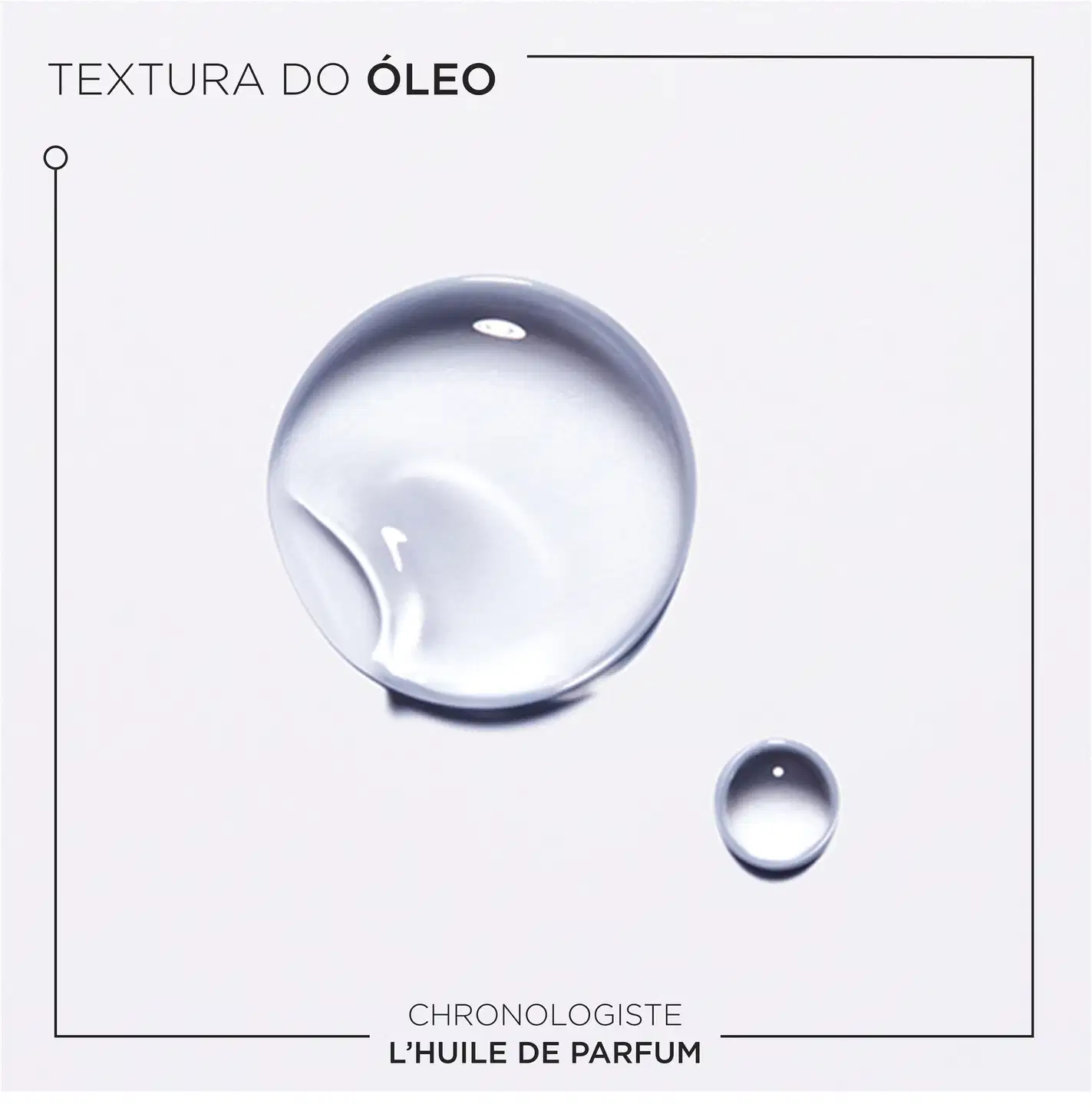 A textura do óleo apresenta uma aparência límpida e cristalina, com uma consistência fluida e leve, transmitindo uma sensação de leveza e delicadeza.