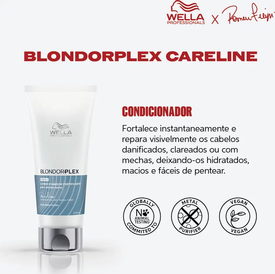 Blondorplex Careline Condicionador: Fortalece instantaneamente e repara visivelmente os cabelos danificados, clareados ou com mechas, deixando-os hidratados, macios e fáceis de pentear.