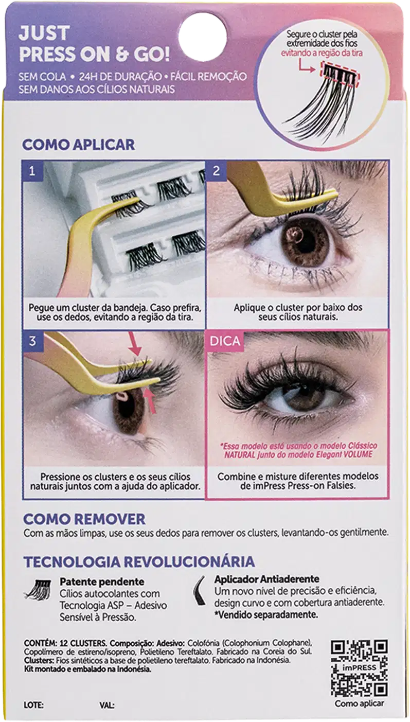 Cílios Postiços Kiss New York imPRESS Press-on Falsies Mini Natural 03 Refil (12 Unidades)