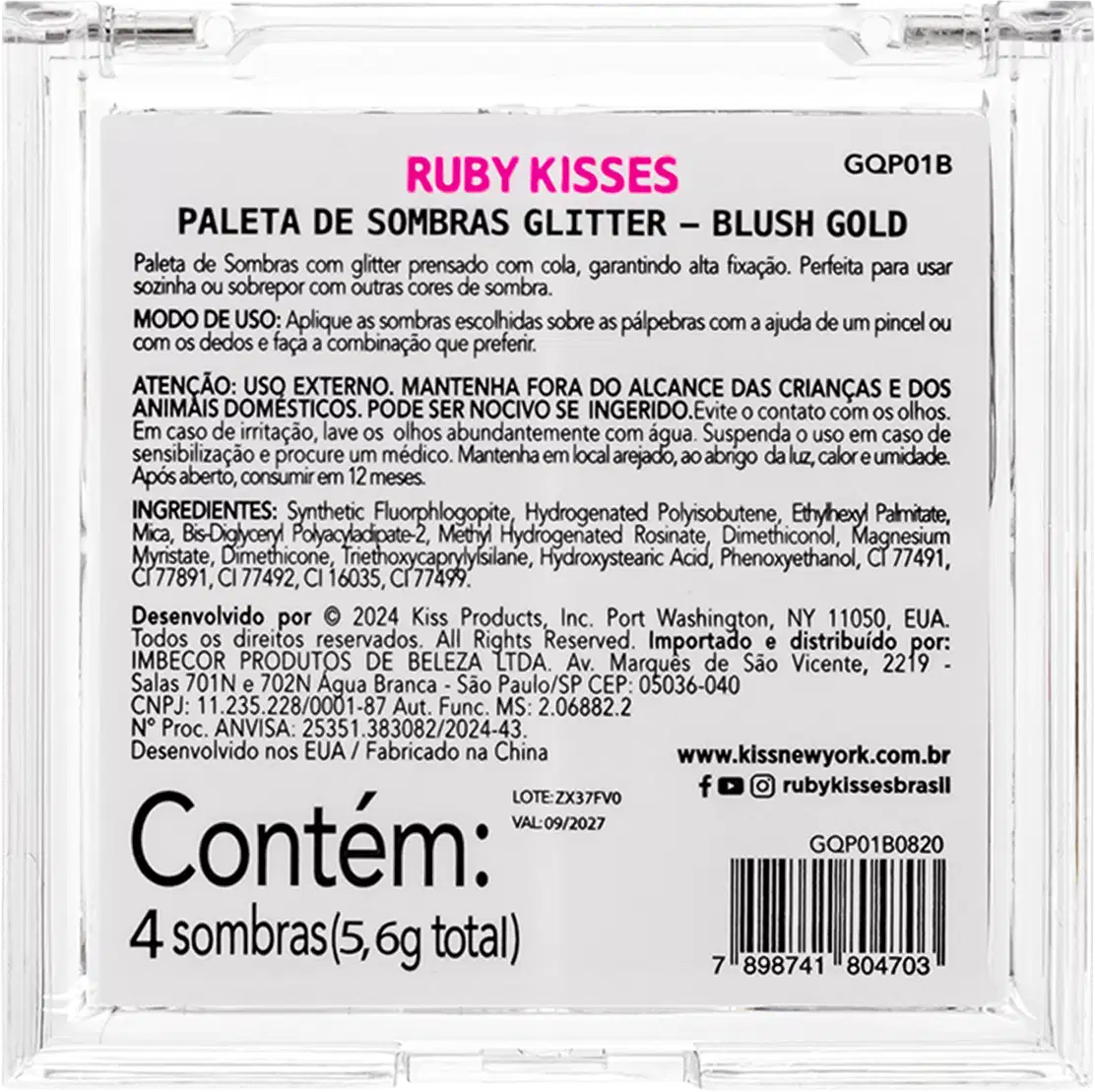 Paleta de Sombra Ruby Kisses Electric Glaze Blush Gold com tons dourados.