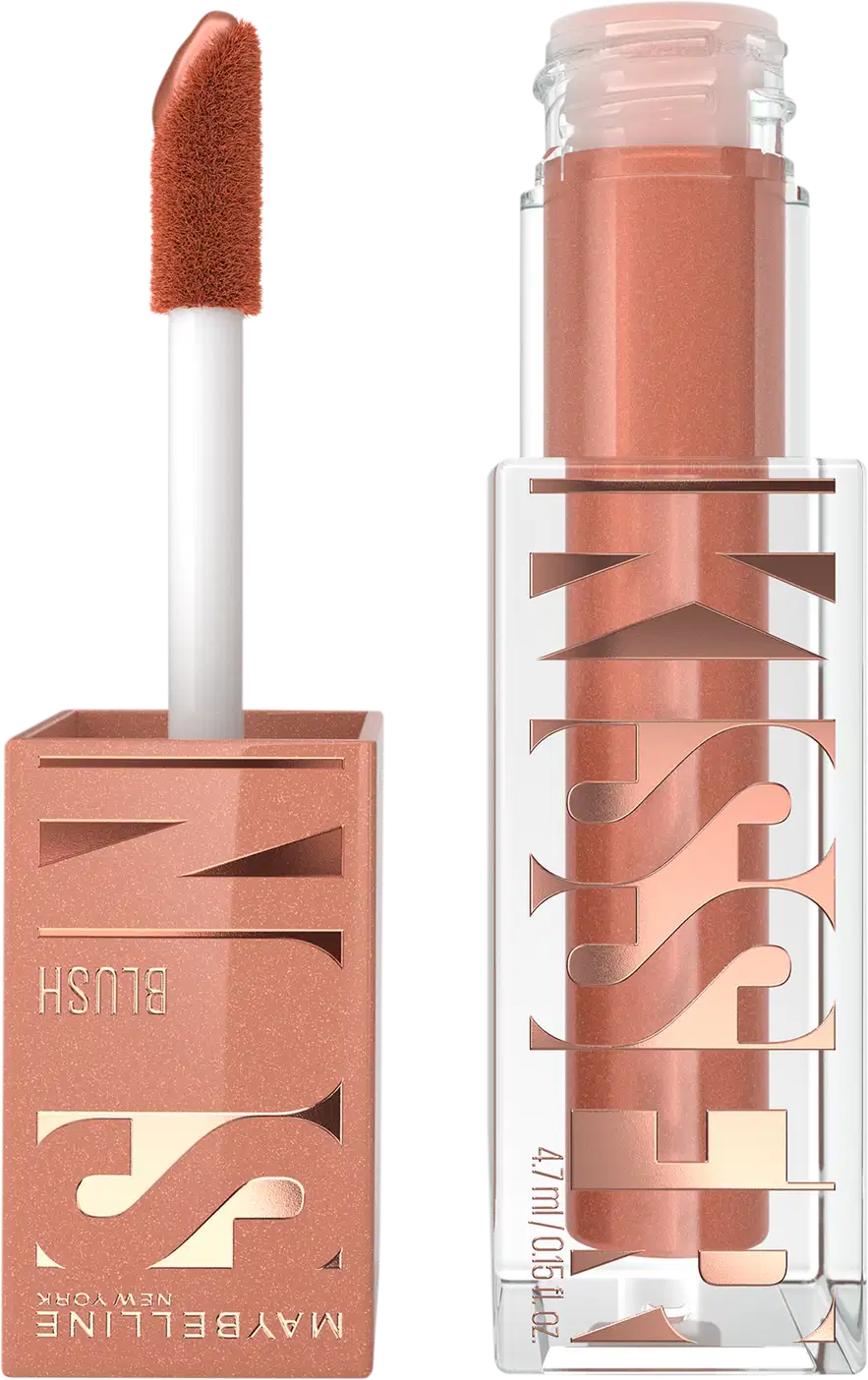 Blush Líquido Multifuncional Sunkisser, da marca Maybelline. Possui cor alaranjada e leve.