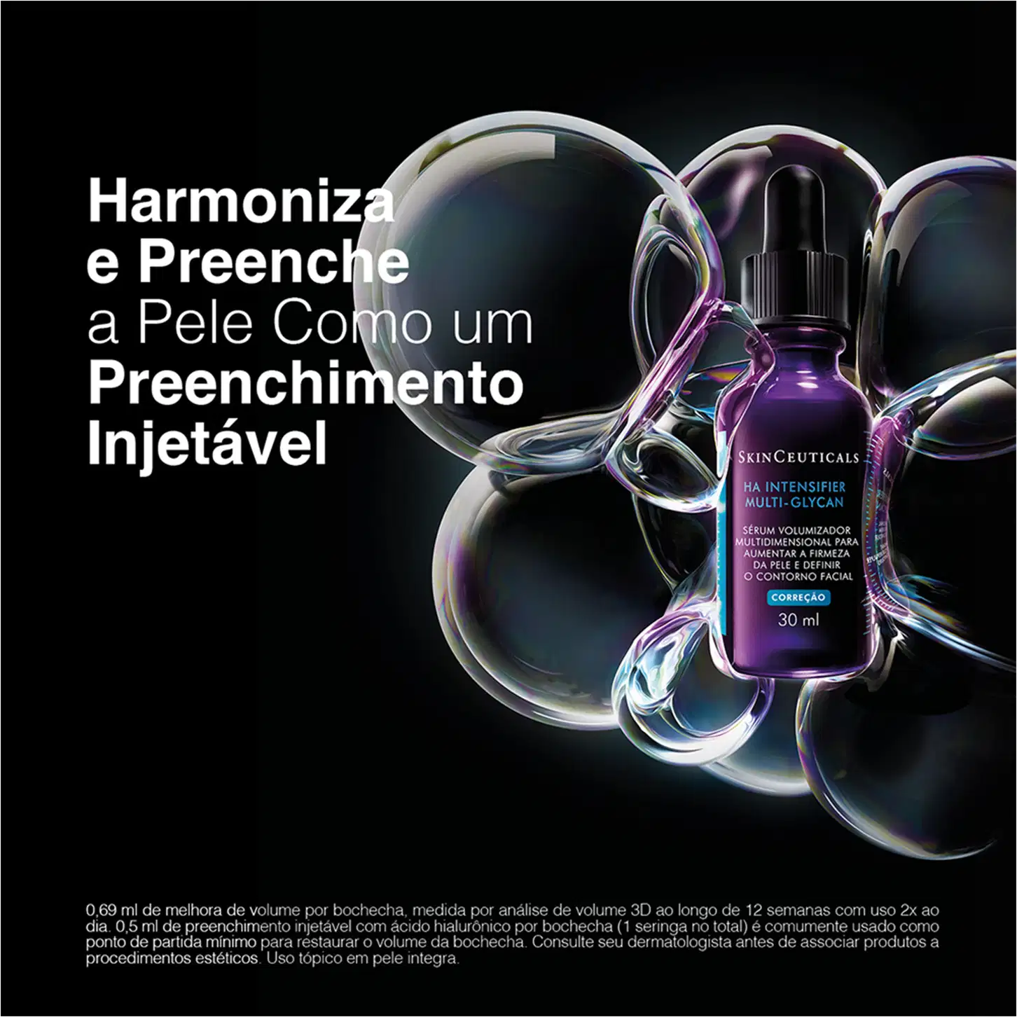 Frasco do sérum HA Intensifier Multi-Glycan da marca SkinCeuticals. Harmoniza e preenche a pele como um preenchimento injetável.