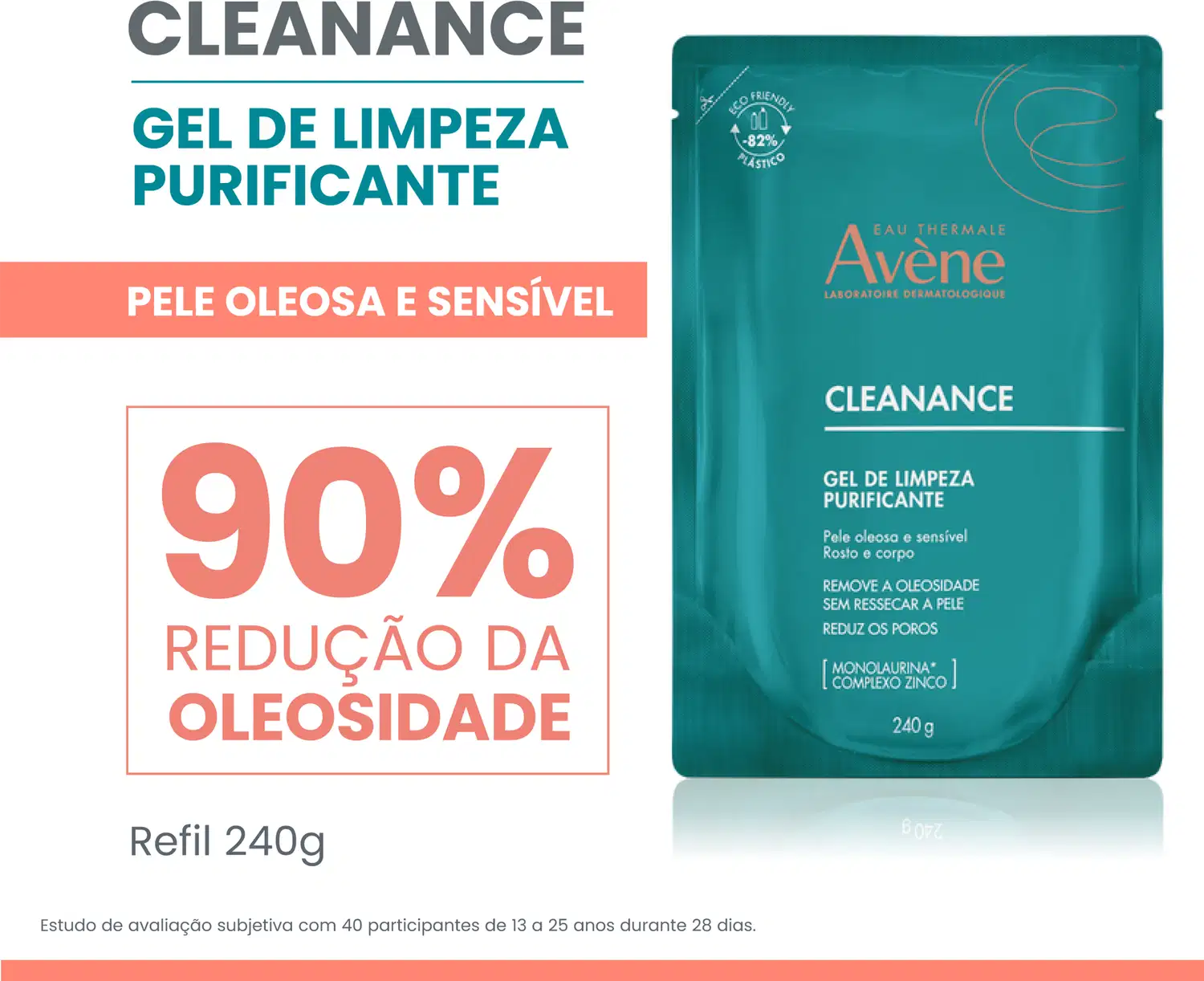 Texto: 90% redução da oleosidade