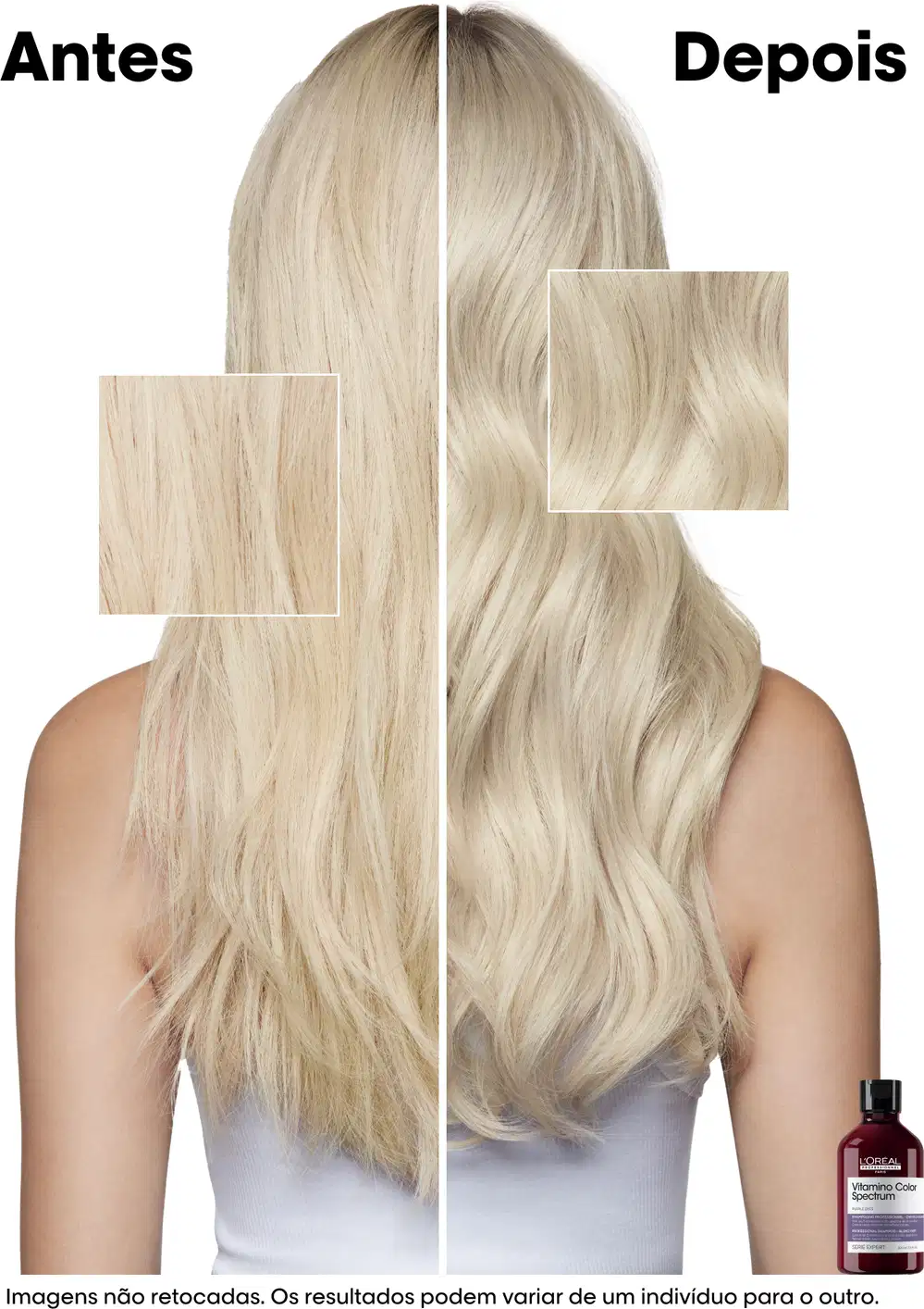 Resultado de antes e depois do Shampoo L'Oréal Professionnel Vitamino Color Spectrum Purple Dyes