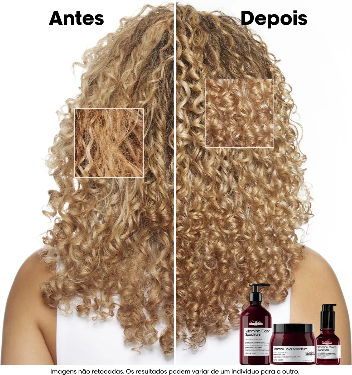 antes e depois do uso dos produtos da linha Vitamino Color Spectrum