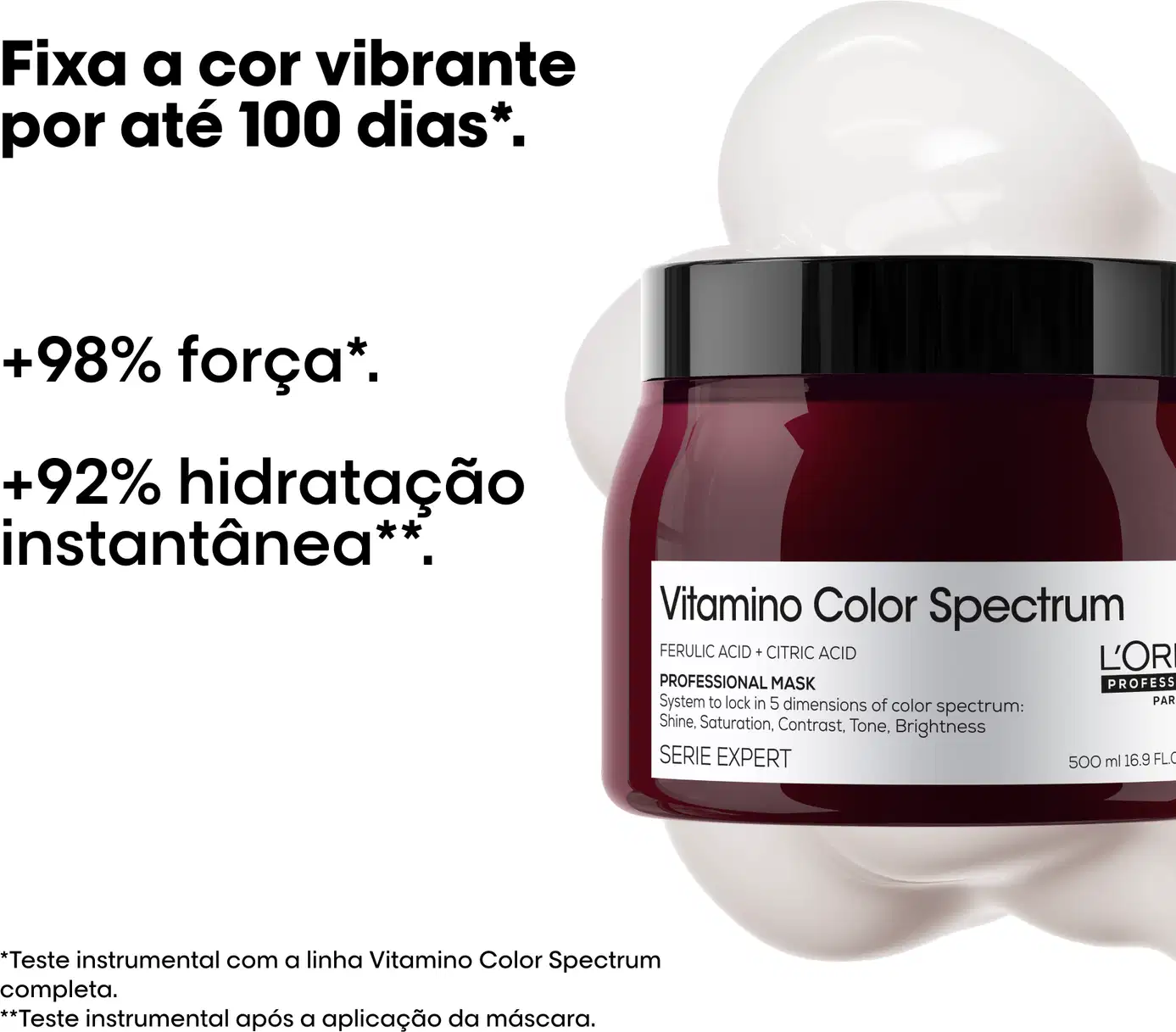 Texto: + 98% força. + 92% hidratação instantânea