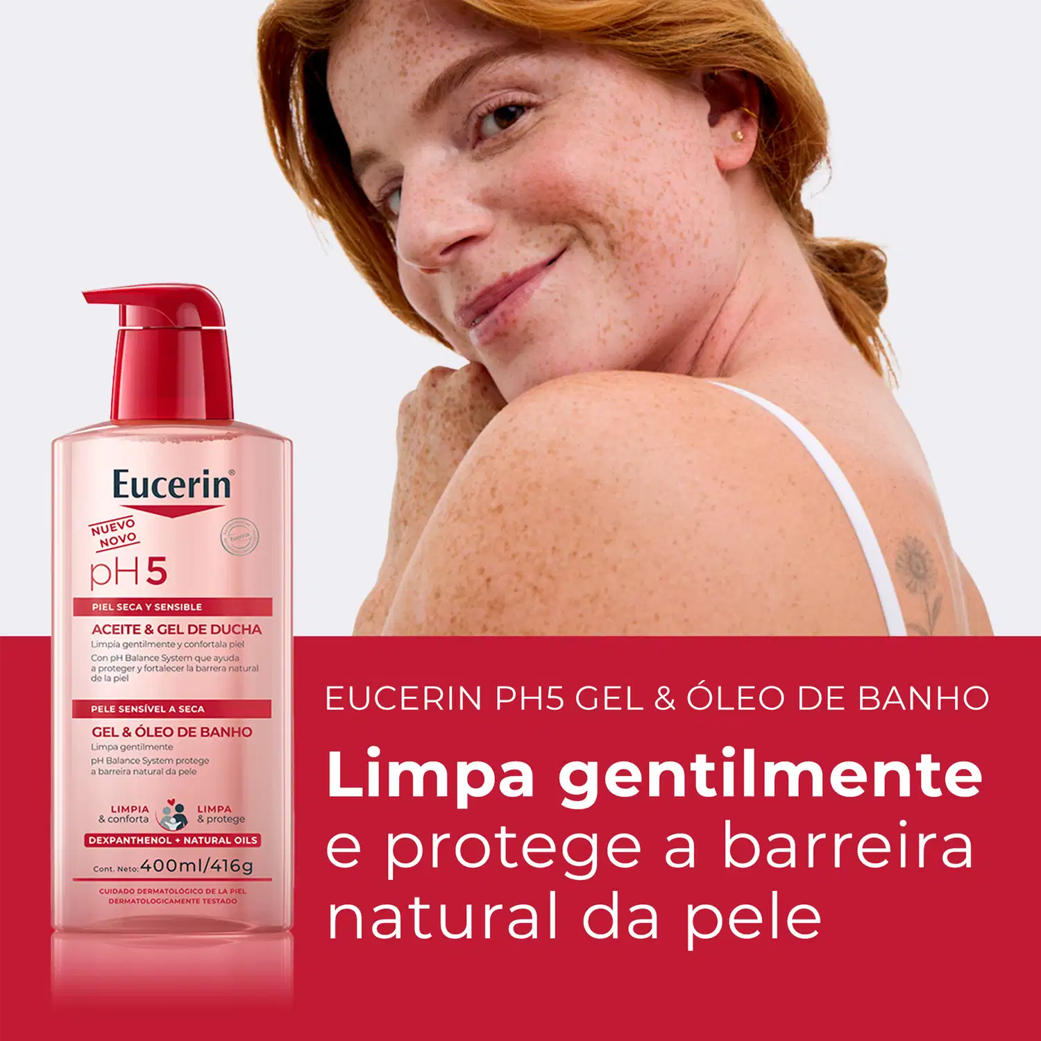 Gel e Óleo de Banho Eucerin Pele Seca e Sensível pH5, 400ml.