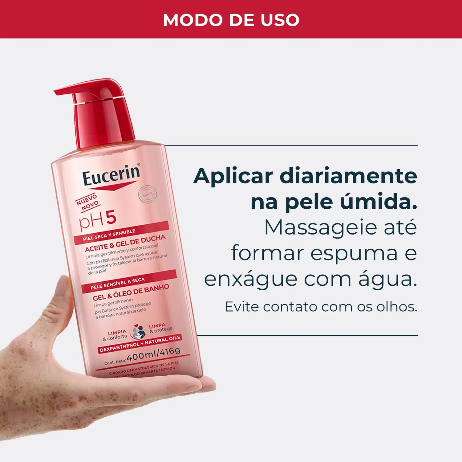 Gel e Óleo de Banho Eucerin Pele Seca e Sensível pH5, 400ml.