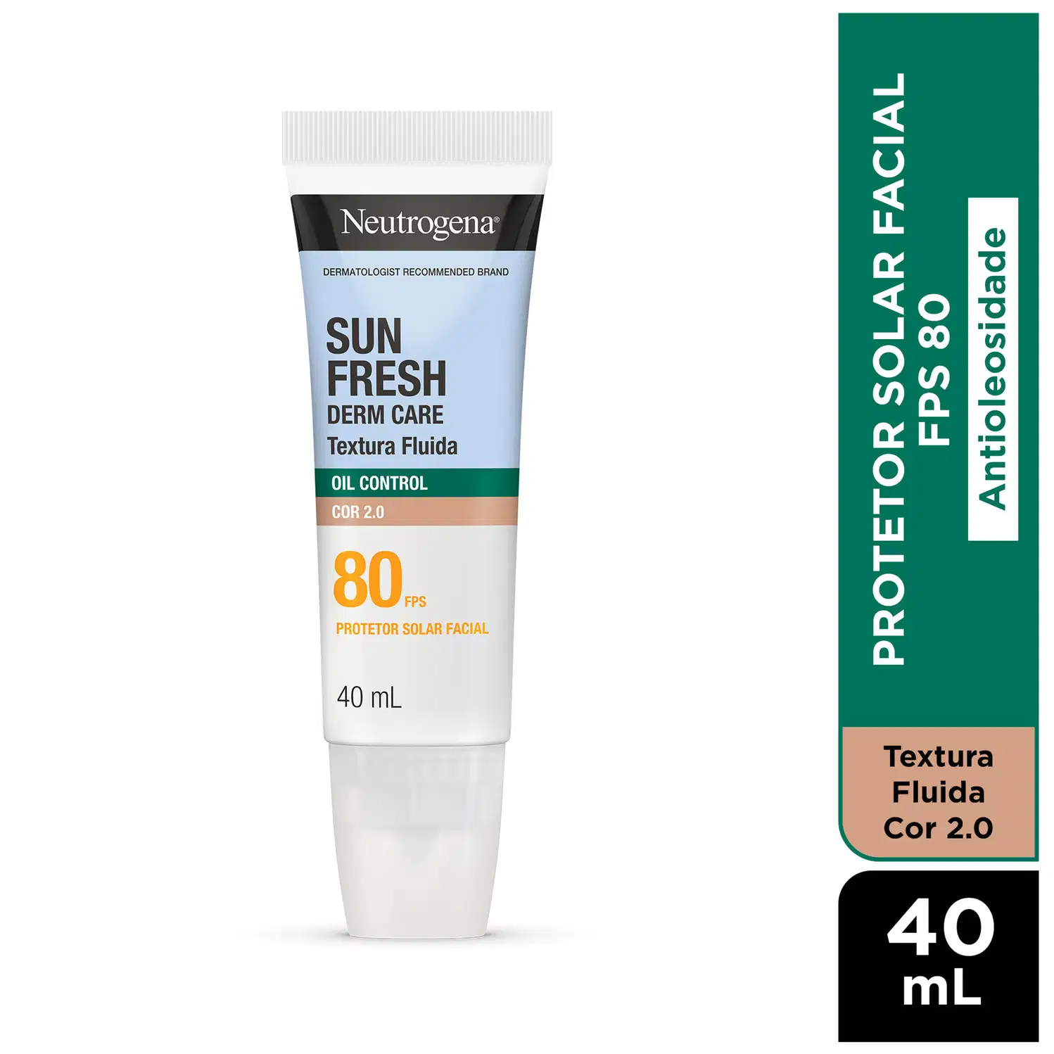 Protetor Solar Facial Neutrogena Sun Fresh Oil Control FPS80 Cor 2.0, 40ml.
