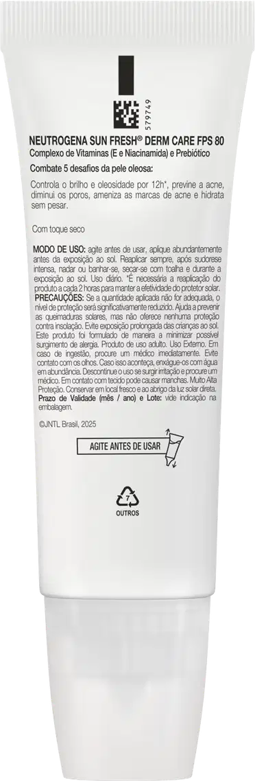 Protetor Solar Facial Neutrogena Sun Fresh Oil Control FPS80 Cor 2.0, 40ml.
