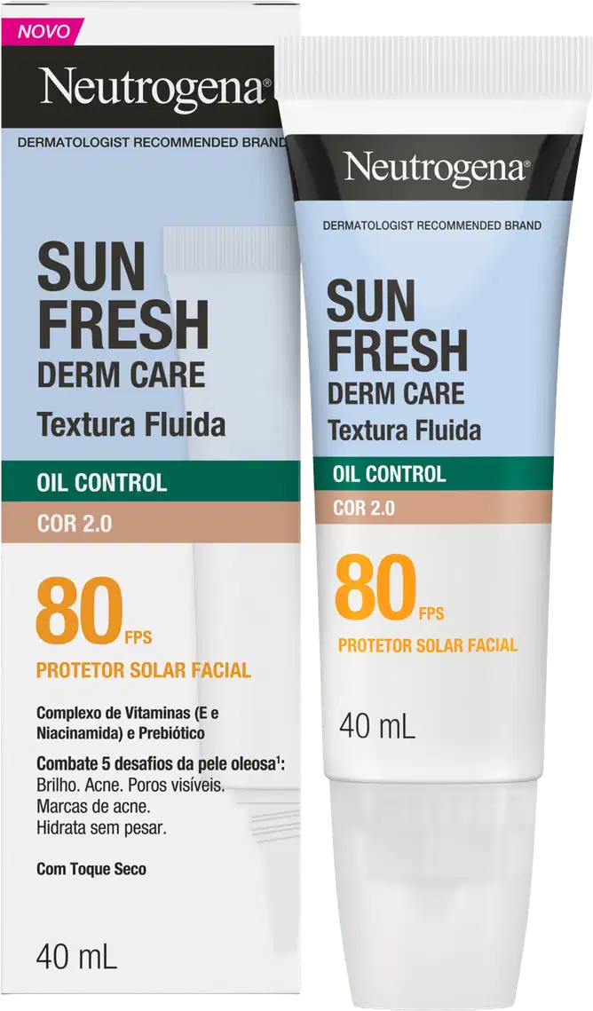 Protetor Solar Facial Neutrogena Sun Fresh Oil Control FPS80 Cor 2.0, 40ml.