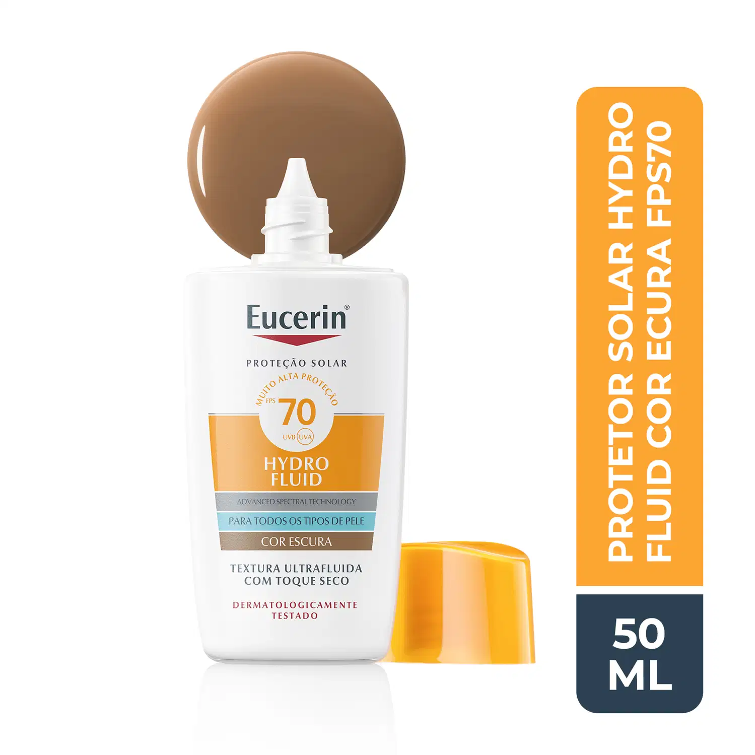 Protetor Solar Facial Eucerin Hydro Fluid FPS70 Cor Escura, 50ml.