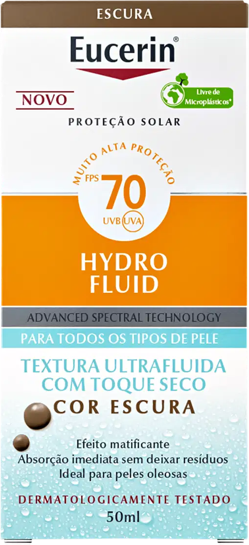 Protetor Solar Facial Eucerin Hydro Fluid FPS70 Cor Escura, 50ml.