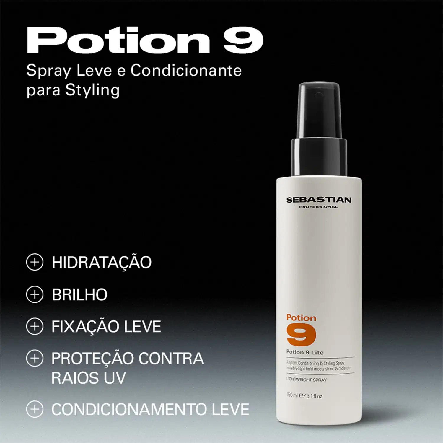 Potion 9 Spray Leve e Condicionante para Styling. Hidratação, Brilho, Fixação Leve, Proteção contra Raios UV, Condicionamento Leve.