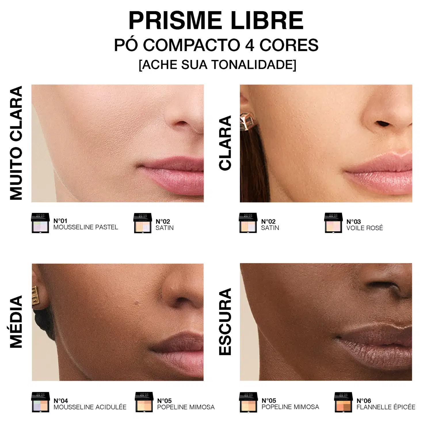 PRISME LIBRE - PÓ COMPACTO 4 CORES [ACHE SUA TONALIDADE]