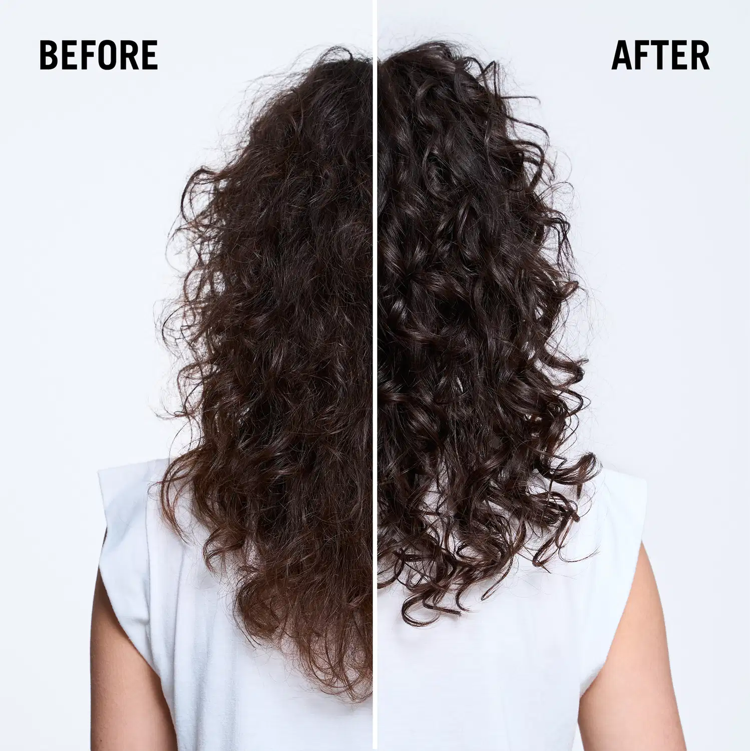 Imagem comparativa de antes e depois do uso de um produto de tratamento capilar da marca Schwarzkopf Professional, destacando a transformação de cabelos