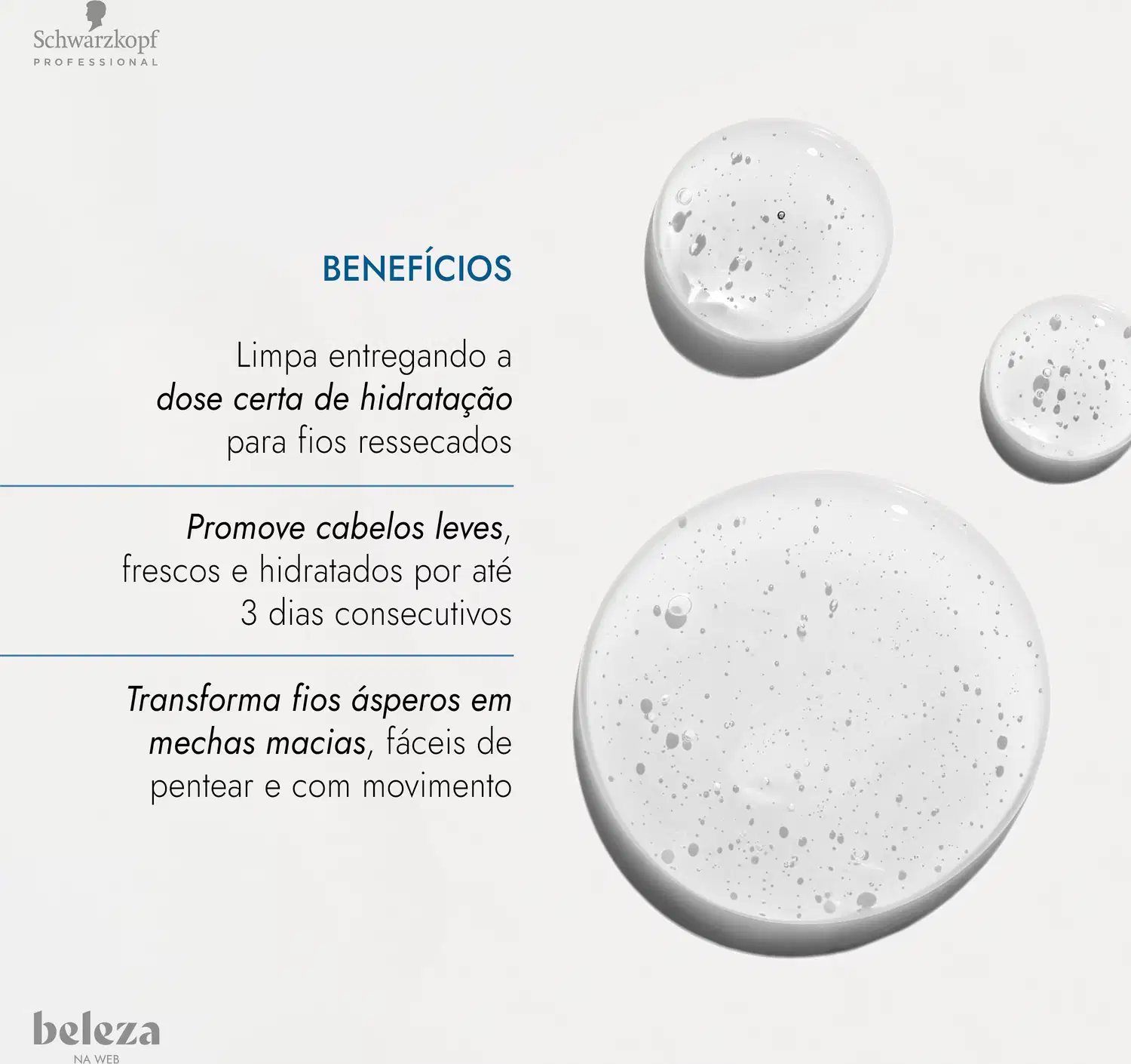 Linha Bonacure da Schwarzkopf Professional. Limpa entregando a dose certa de hidratação para fios ressecados. Promove cabelos leves, frescos e hidratados por até 3 dias consecutivos. Transforma fios ásperos em mechas macias.