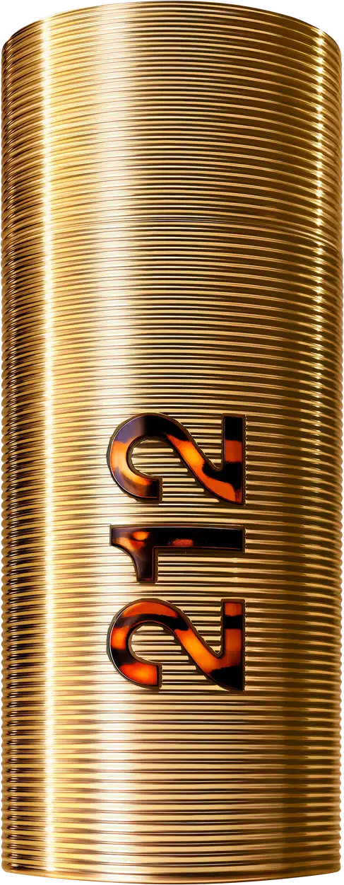 Perfume 212 Men NYC Parfum Carolina Herrera com frasco cilíndrico dourado com rótulo em relevo exibindo a marca "212".