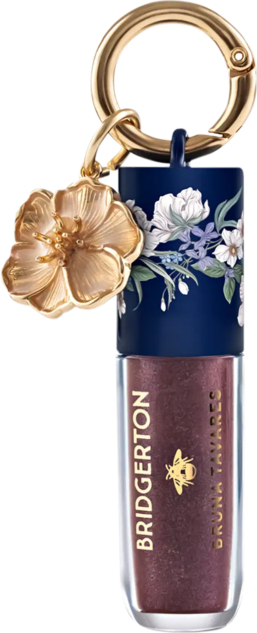 Gloss labial da marca Bruna Tavares BT x Bridgerton, com brilho suave e textura leve.