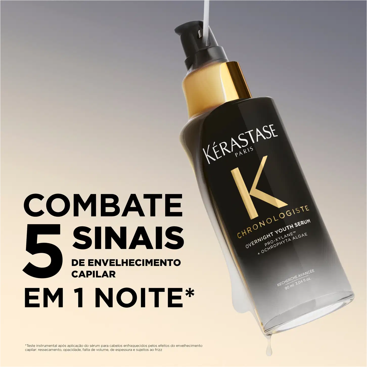 Combate 5 sinais de envelhecimento capilar em 1 noite* - Kérastase Chronologiste Overnight Youth Serum.
