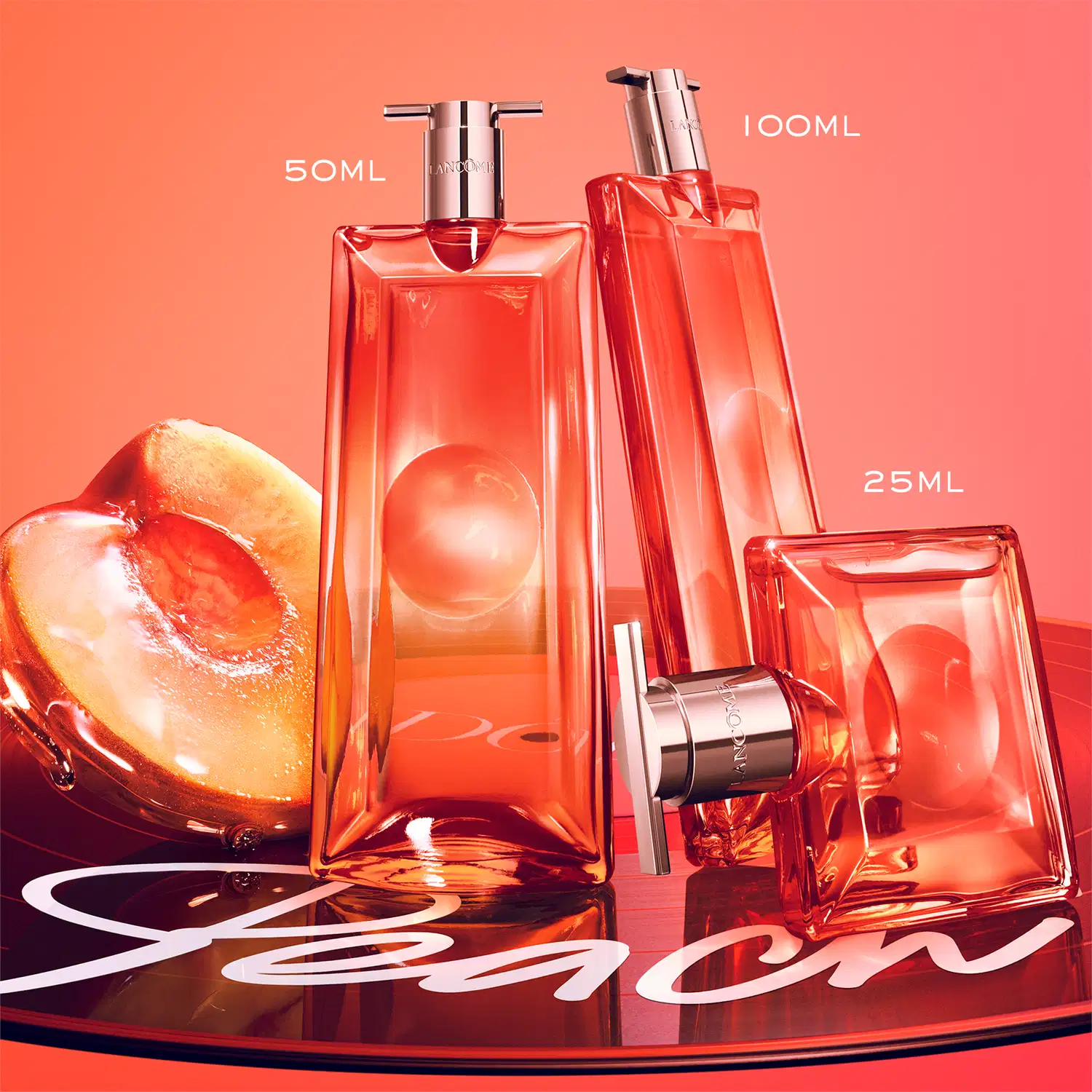 Embalagens e suas diferentes volumetrias de 25ml, 50ml e 100ml