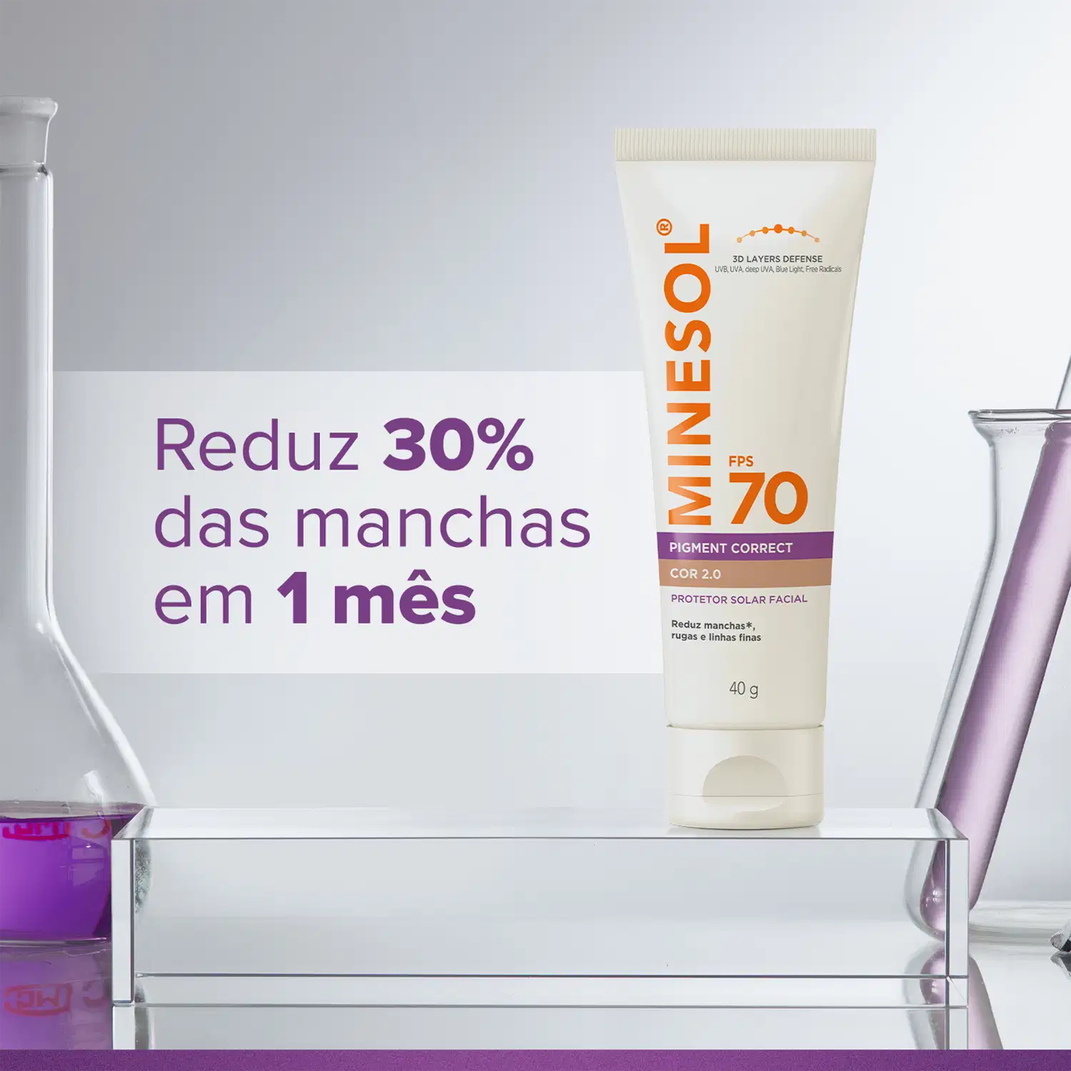 Reduz 30% das manchas em 1 mês. Protetor solar facial FPS 70 Pigment Correct, 40 g, da marca NeoStrata.