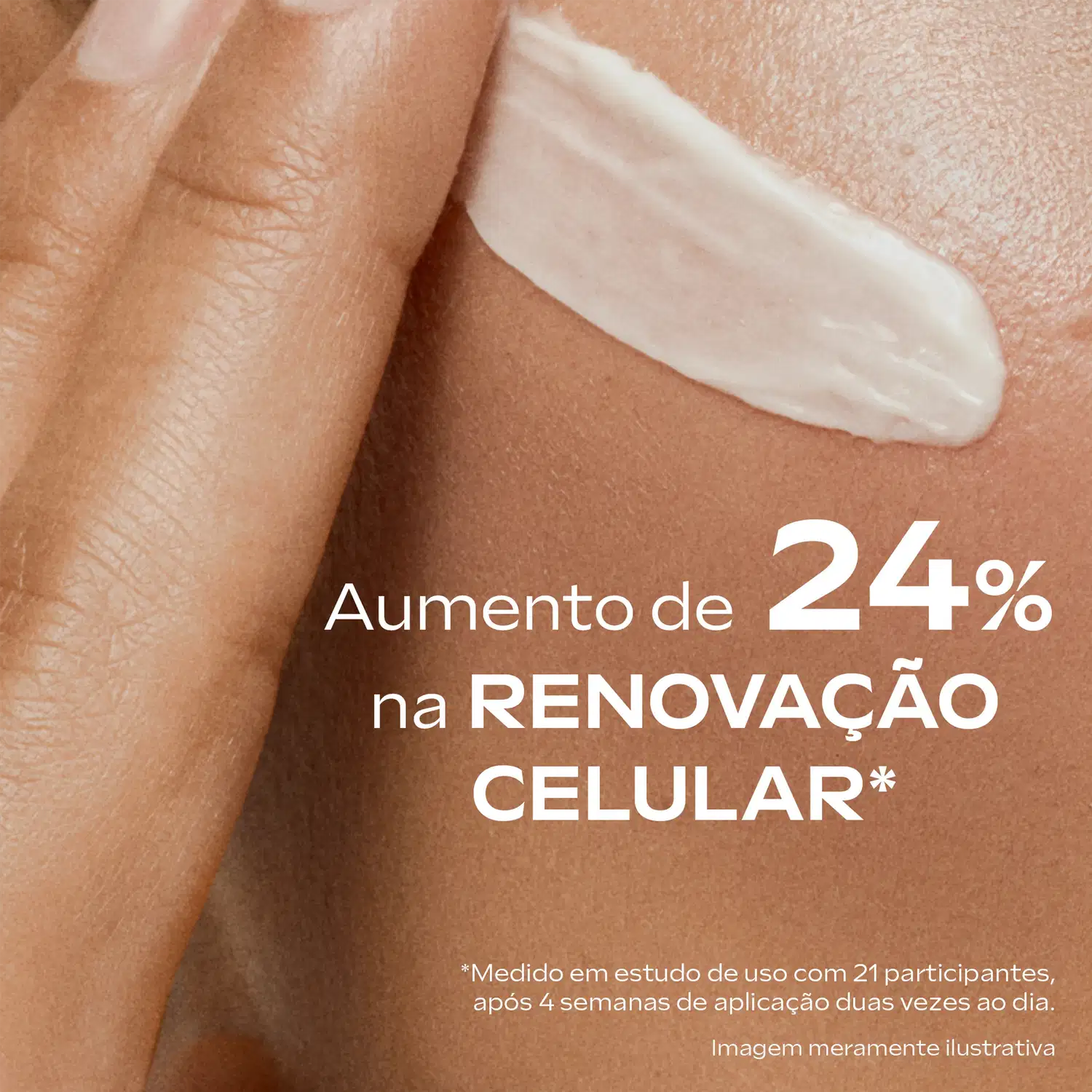 Creme facial Weleda Skin Food Dia sendo aplicado no rosto, com o texto "aumento de 24% na renovação celular".