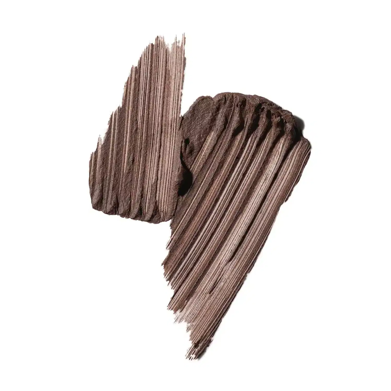 Textura cremosa com acabamento mate e linhas de aplicação visíveis. Tons marrom-acinzentados com variação de pigmentação. Consistência densa e pigmentada, característica de sombra em pó compactada com efeito de traço marcado.
