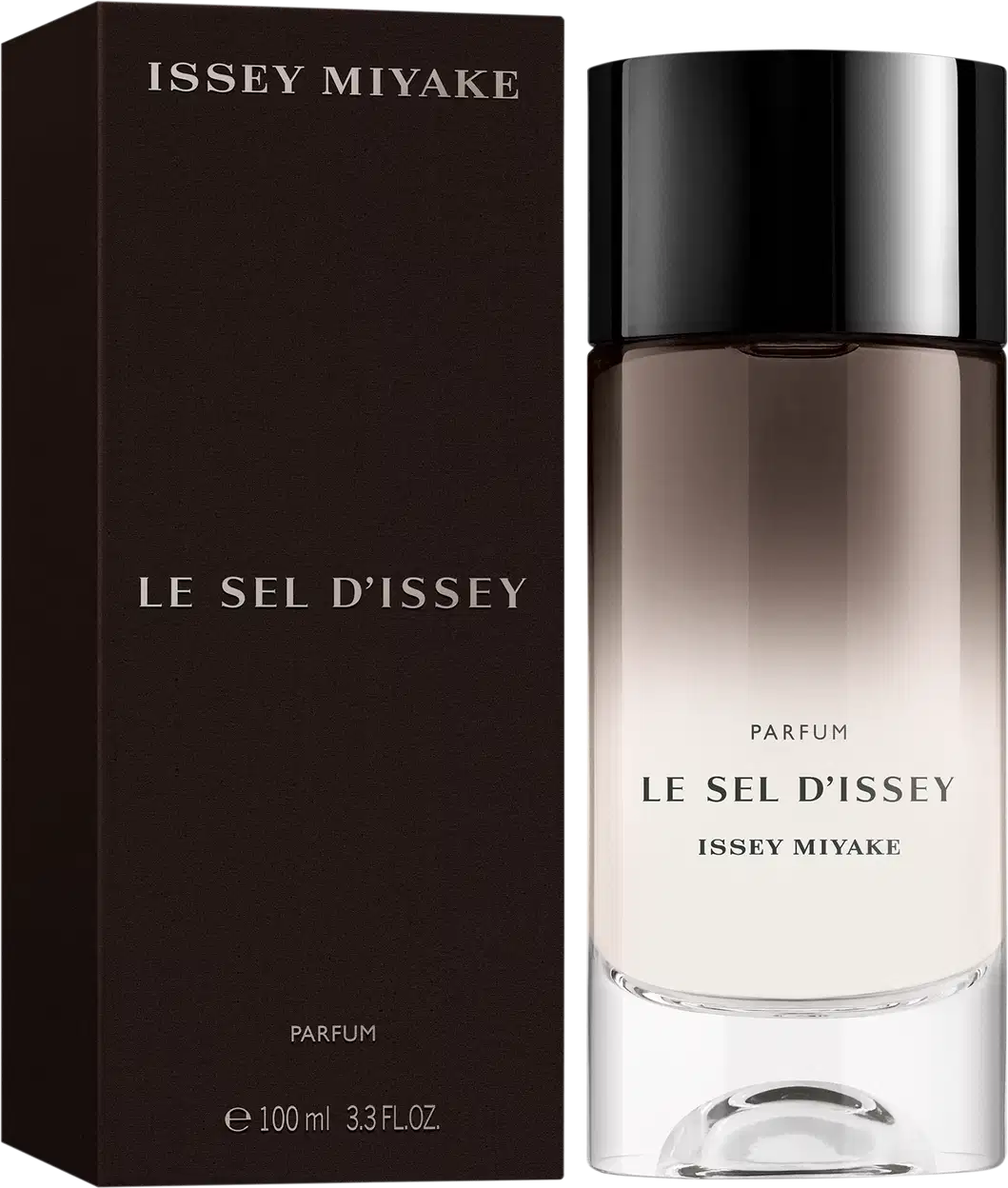 Frasco de item de perfumaria da marca Issey Miyake, com embalagem preta e branca, exibindo o nome "Le Sel d'Issey" em destaque.