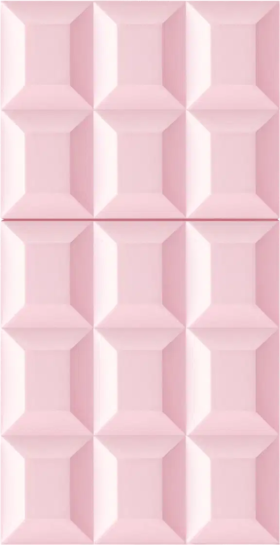 Embalagem de perfume parecendo um Painel de parede 3D rosa pastel com design geométrico, composto por 12 módulos quadrados em relevo, criando um efeito visual tridimensional elegante e moderno.
