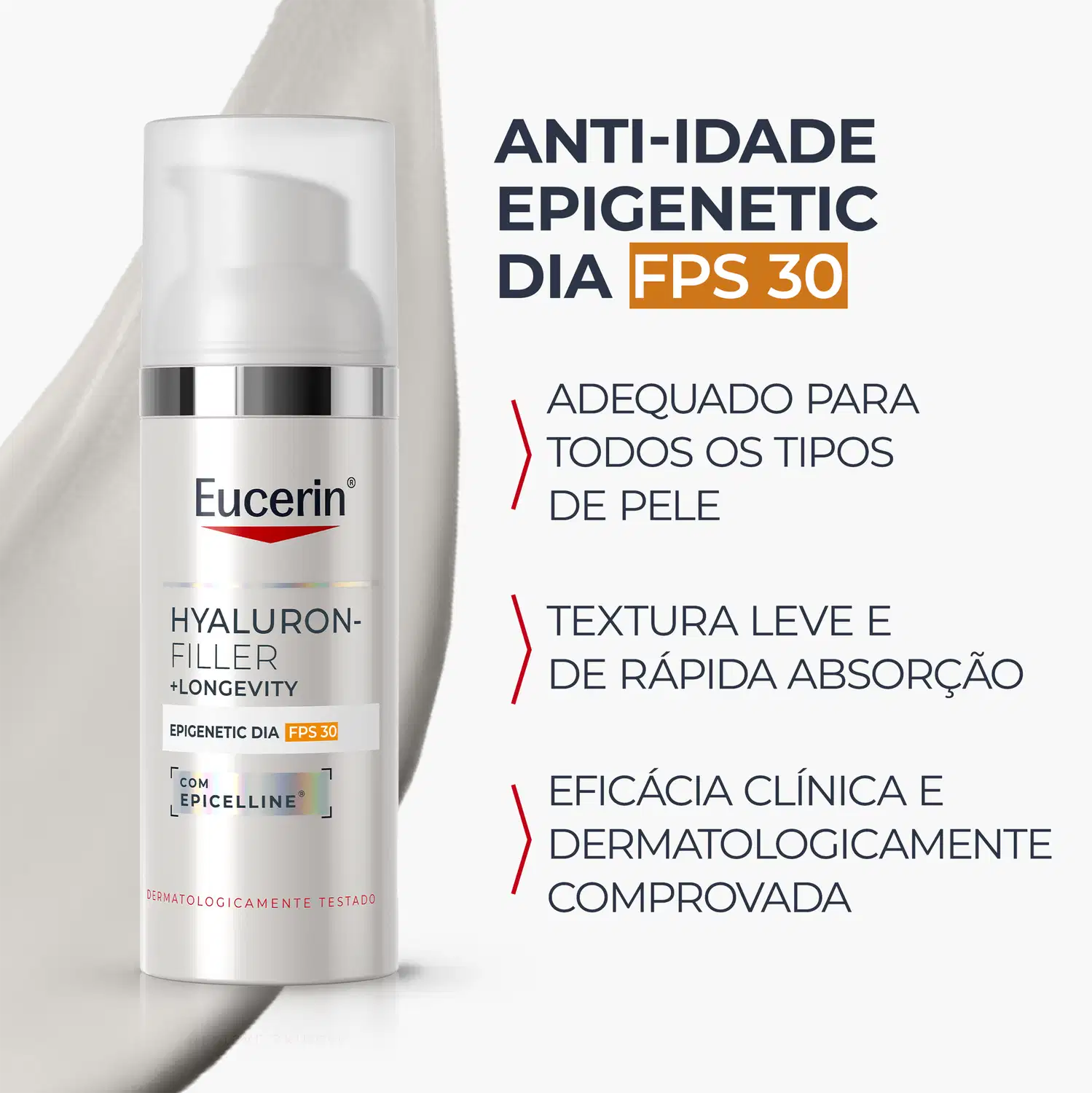 Anti-idade epigenetic dia FPS 30. Adequado para todos os tipos de pele. Textura leve e de rápida absorção. Eficácia clínica e dermatologicamente comprovada.