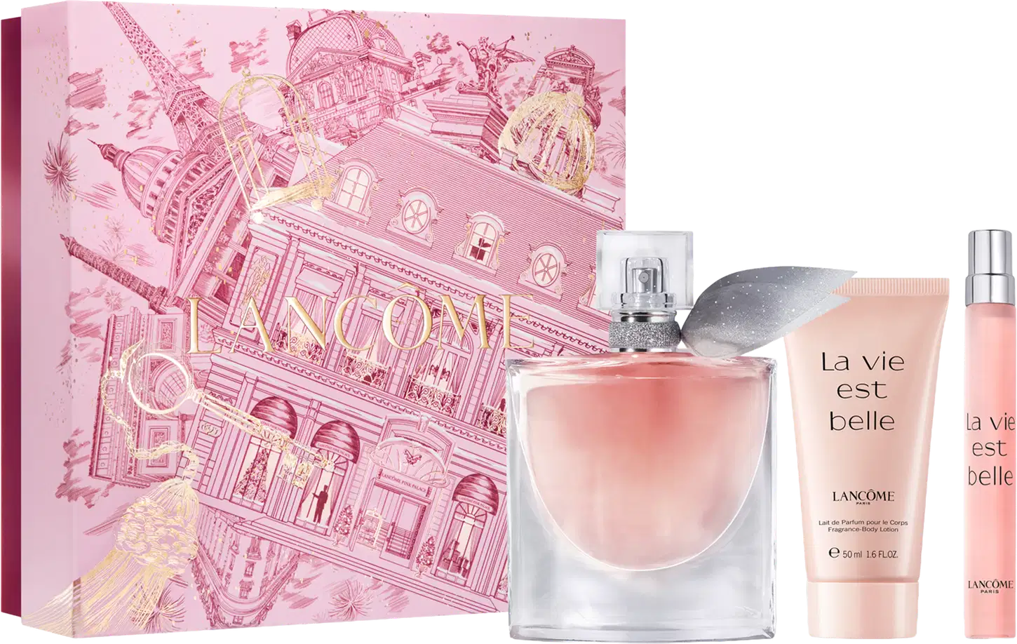 Conjunto La Vie Est Belle Lancôme Feminino, Eau de Parfum 50ml + Body Lotion 50ml + Eau de Parfum 10ml.
