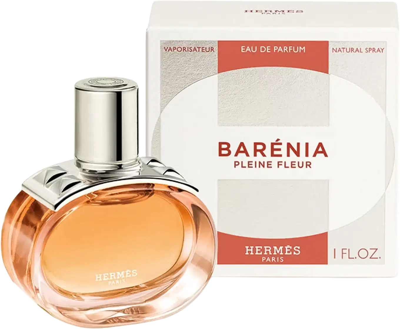 Frasco e caixa do perfume Barénia Pleine Fleur, da marca Hermes.