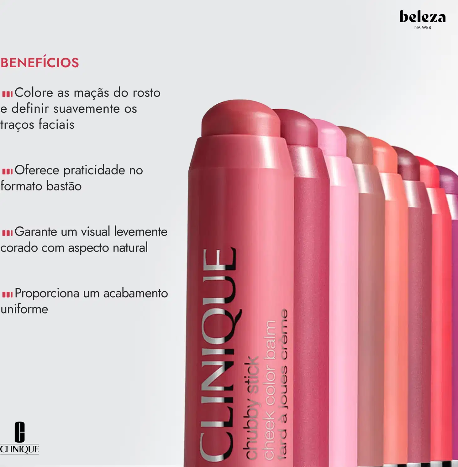 Colore as maçãs do rosto e definir suavemente os traços faciais. Oferece praticidade no formato bastão. Garante um visual levemente corado com aspecto natural. Proporciona um acabamento uniforme.