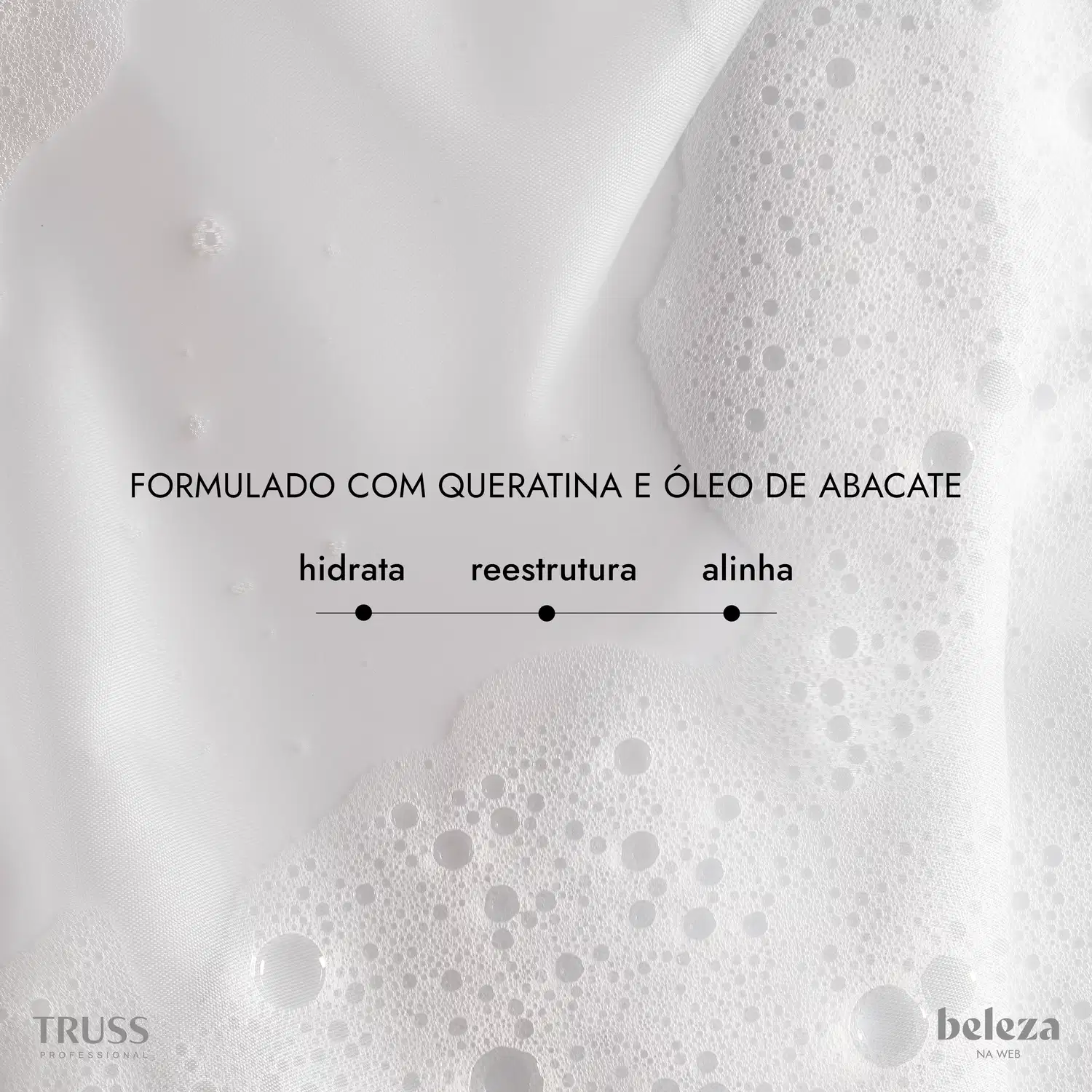 Formulado com queratina e óleo de abacate. Hidrata, reestrutura e alinha.