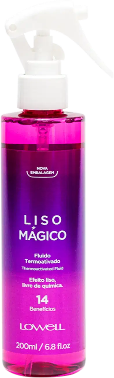 A imagem mostra o Fluido Termoativado Liso Mágico da marca Lowell.