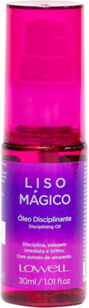 A imagem mostra o Óleo Capilar Liso Mágico da marca Lowell.