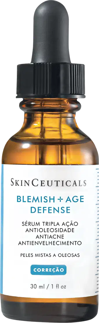 A imagem mostra o Sérum Antiacne Blemish + Age Defense da marca SkinCeuticals.