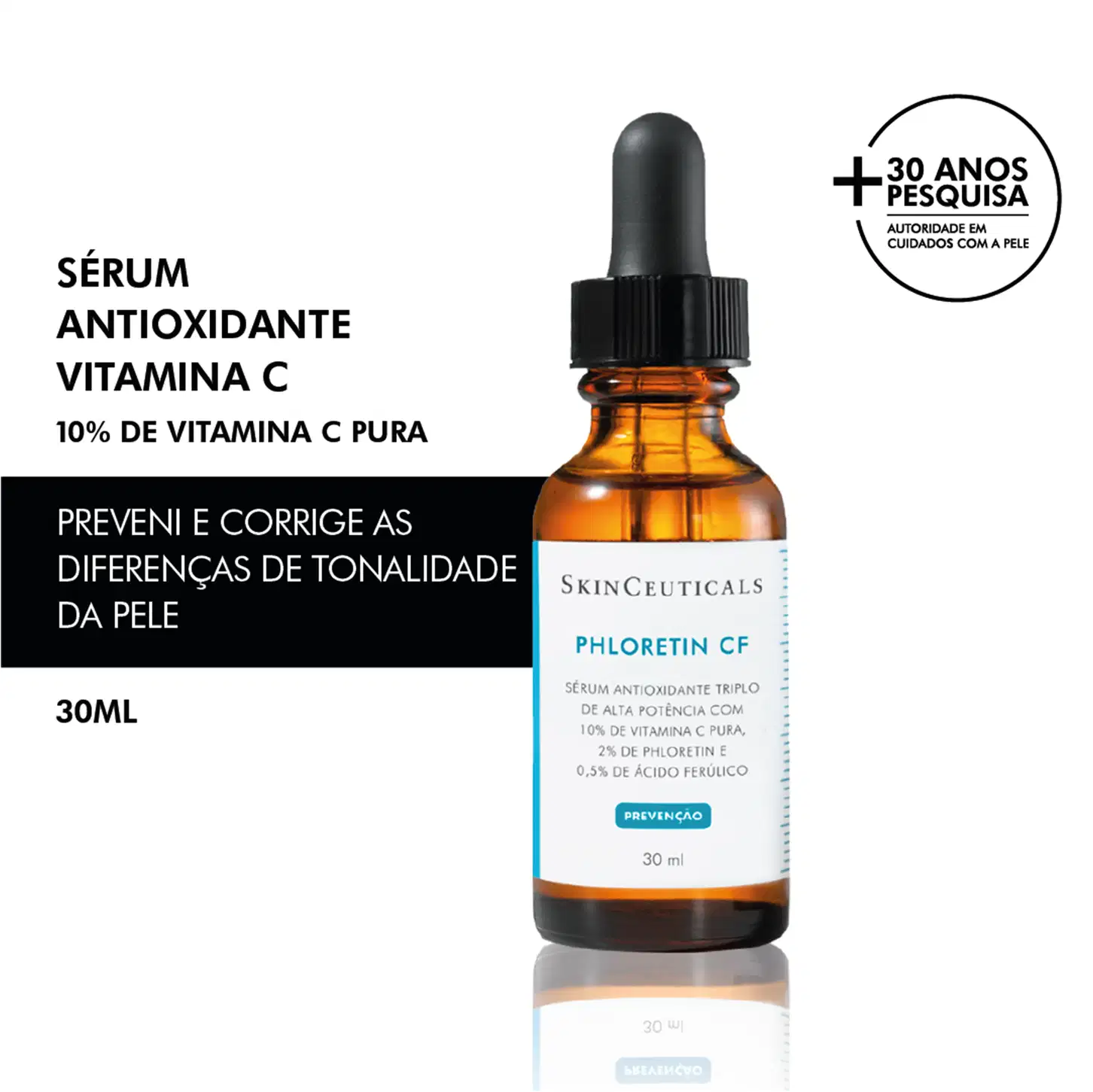 Sérum antioxidante Vitamina C, 10% de Vitamina C pura, previne e corrige as diferenças de tonalidade da pele, 30ml.
