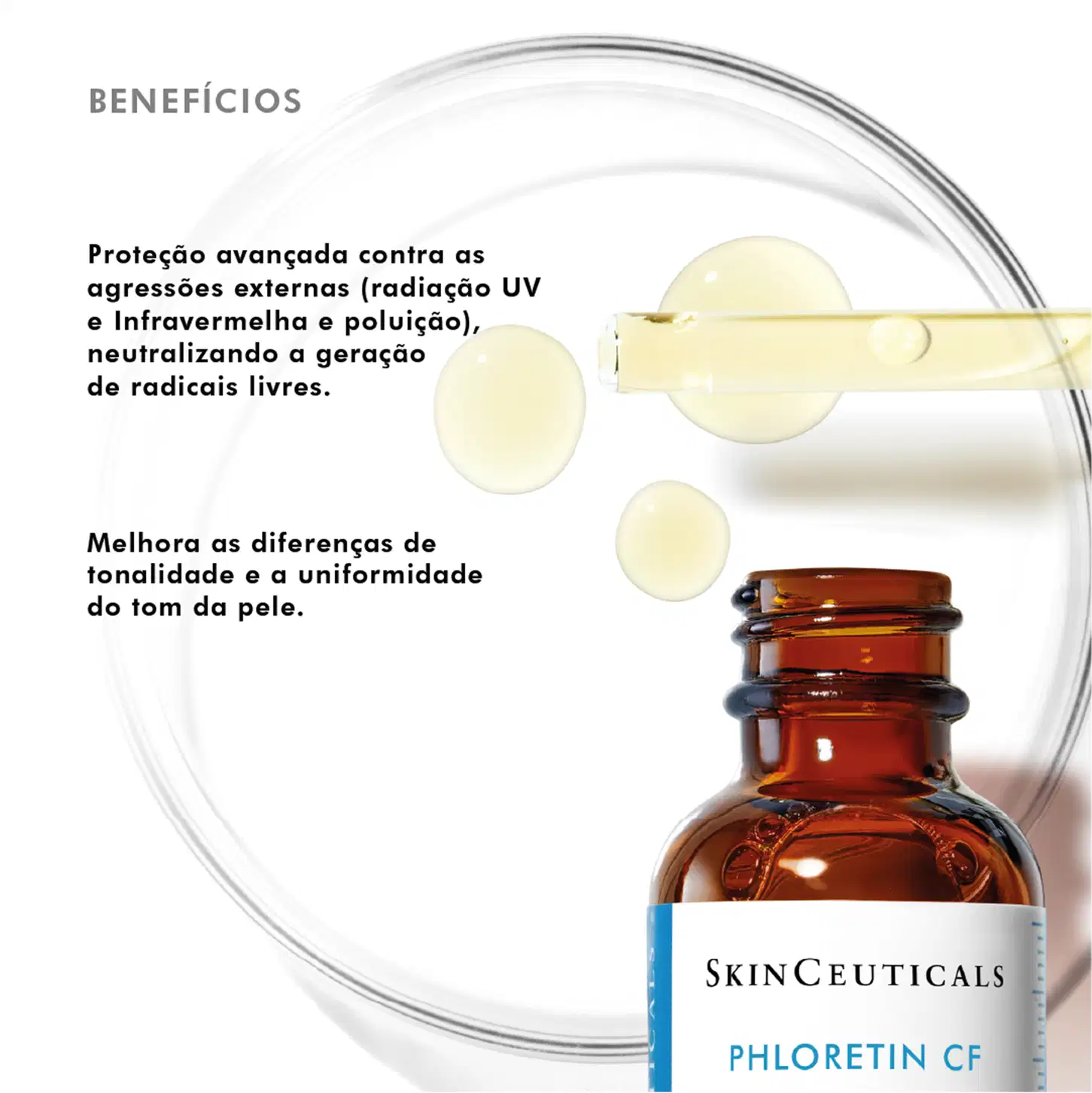 Proteção avançada contra as agressões externas (radiação UV e Infravermelha e poluição), neutralizando a geração de radicais livres. Melhora as diferenças de tonalidade e a uniformidade do tom da pele.
