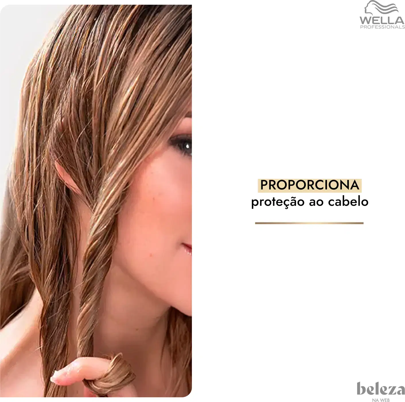 A imagem mostra um produto da marca Wella Professionals. O produto é apresentado em uma embalagem com fundo branco e detalhes em dourado, destacando sua proposta de proteção para os cabelos.