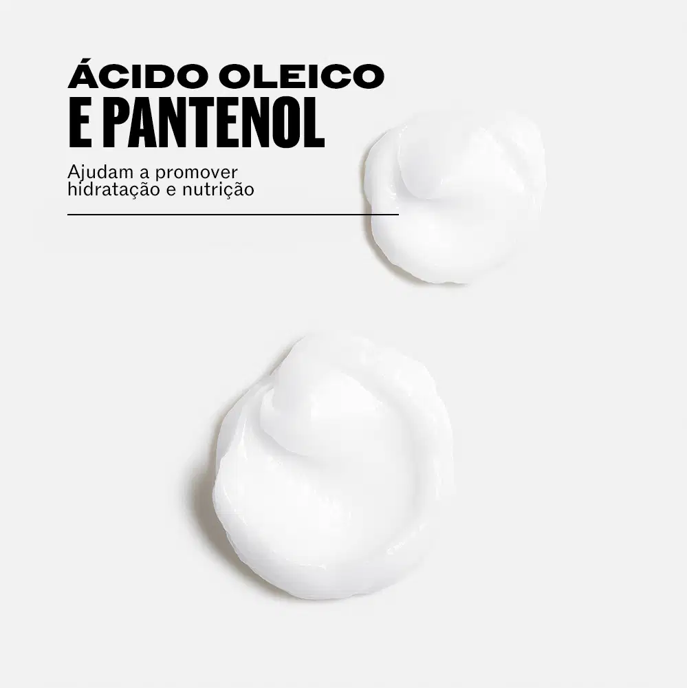 Ácido oleico e pantenol. Ajudam a promover hidratação e nutrição.