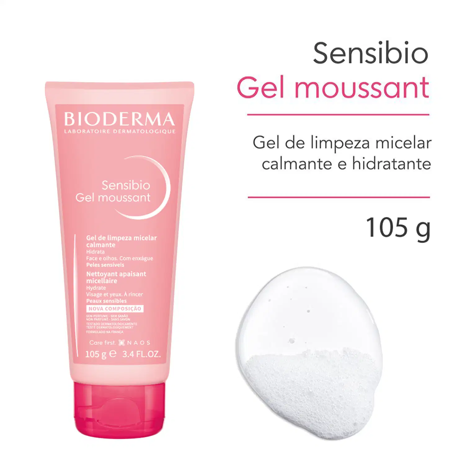 Sensibio Gel moussant - Gel de limpeza micelar calmante e hidratante. 105 g.