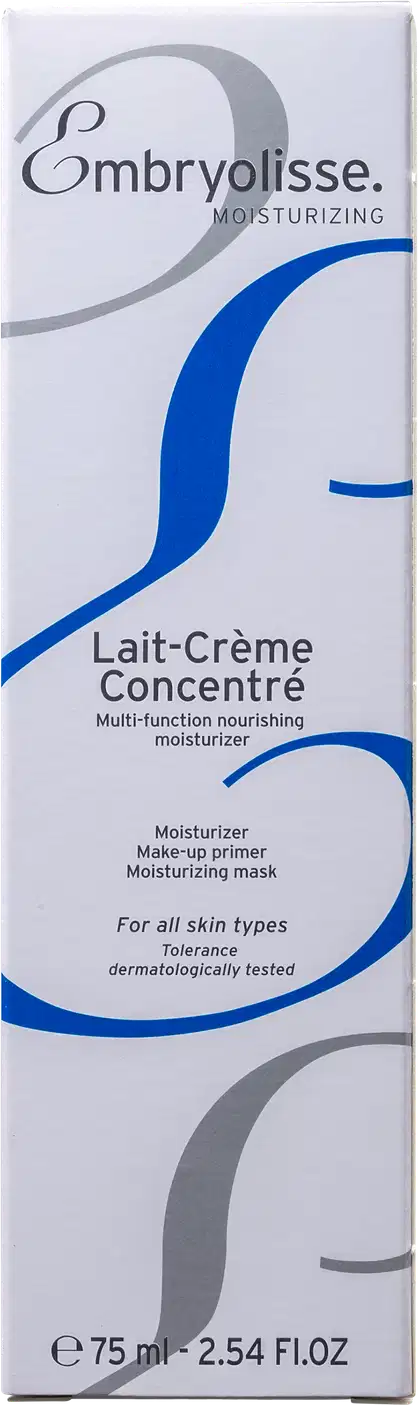 A imagem mostra a caixa retangular do creme Embryolisse Concentré.