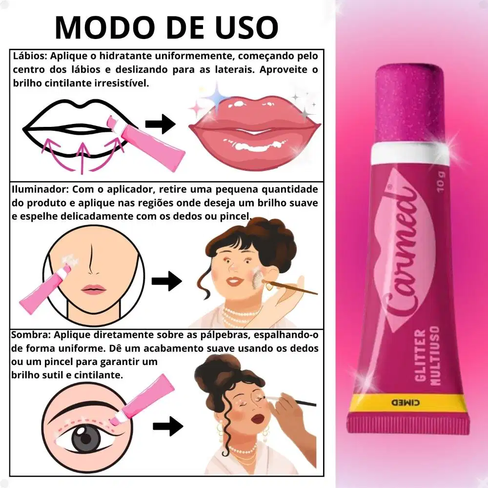 Hidratante Labial Cimed Carmed Glitter 3 em 1, 10g.