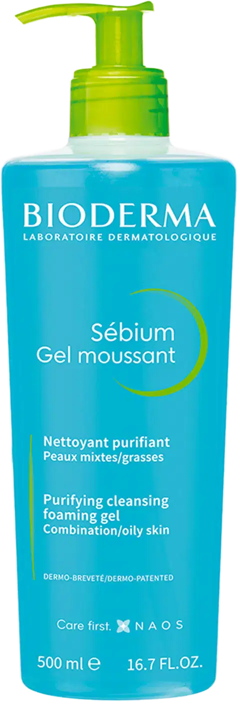 Frasco de gel espumante Bioderma Sébium, com bomba dosadora, 500 ml.